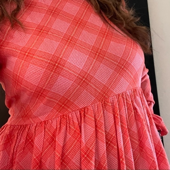 BP Plaid babydoll dress balloon sleeves long sleeves tangerine orange pink NWT - Picture 5 of 11